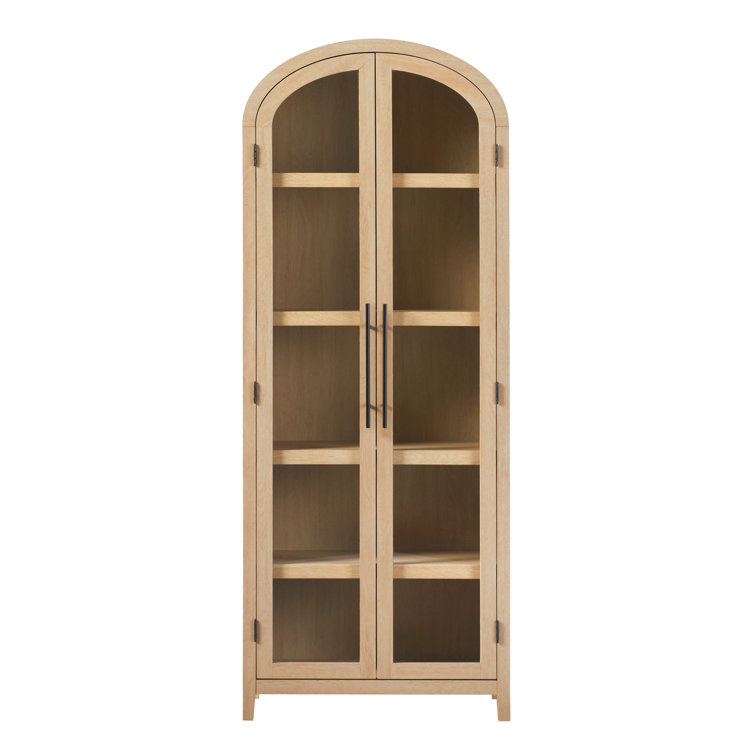Coastal Oak Arched Bookshelf with Glass Doors