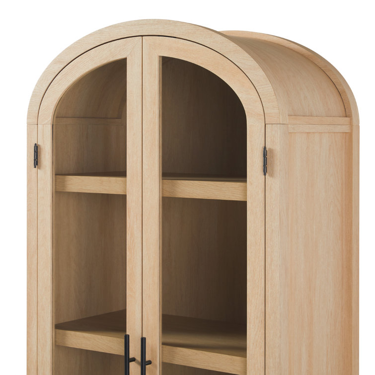 Coastal Oak Arched Bookshelf with Glass Doors