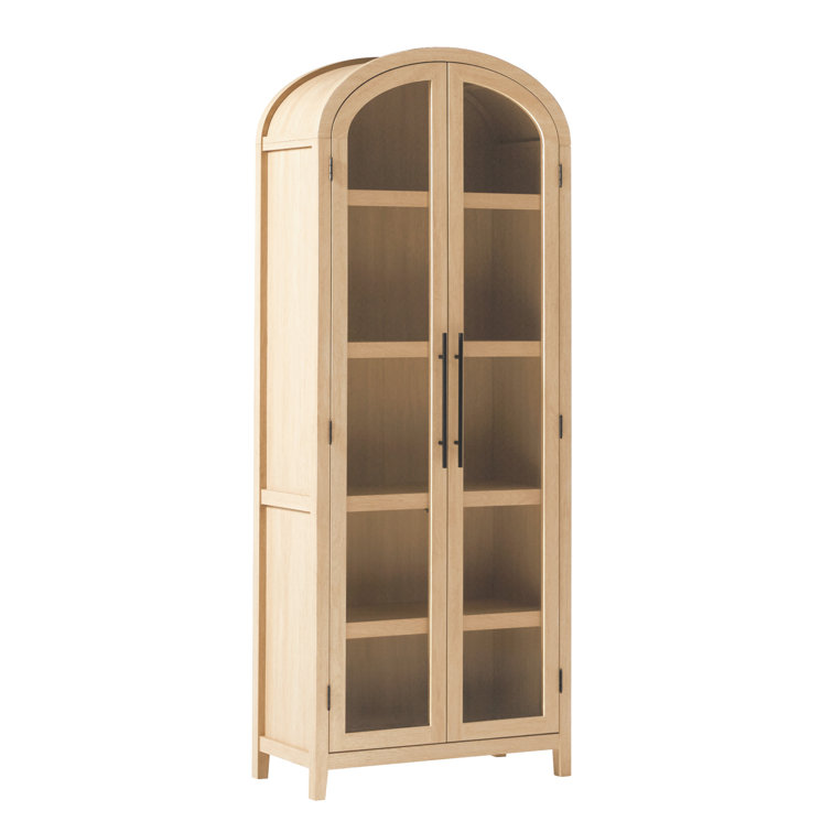Coastal Oak Arched Bookshelf with Glass Doors