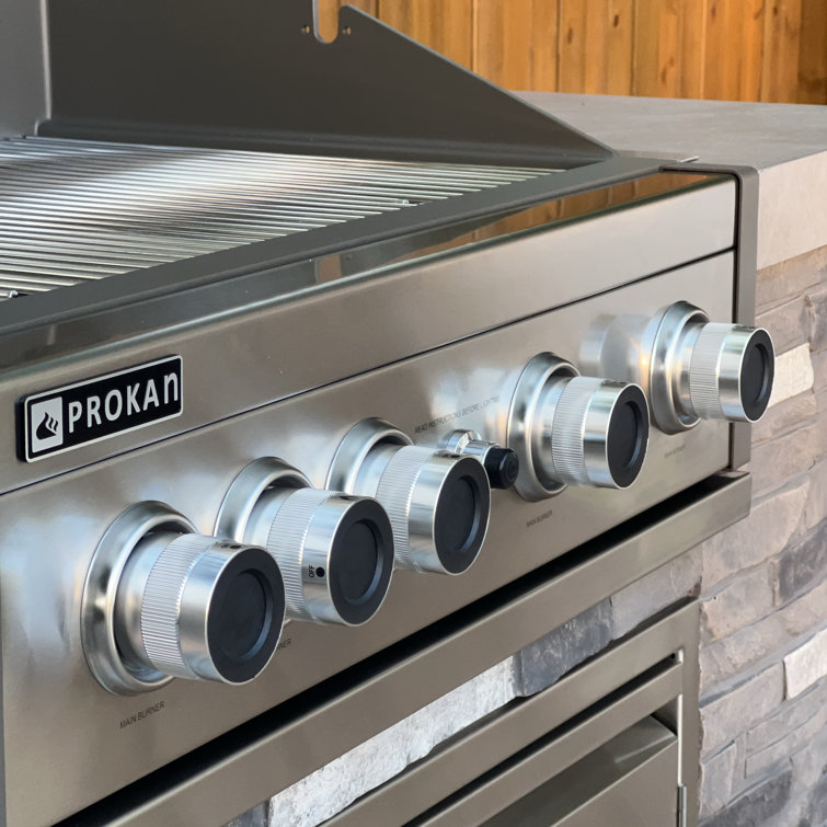 96 Inch Gray Stone Stainless Steel Propane Grill Island with Rotisserie