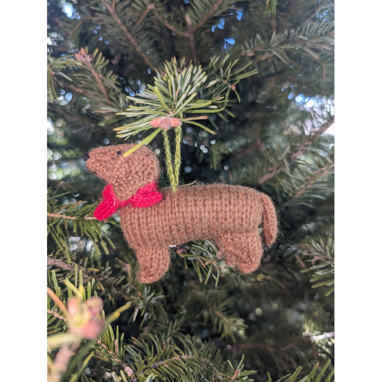 Hand-Knit Brown Alpaca Wool Dachshund Ornament