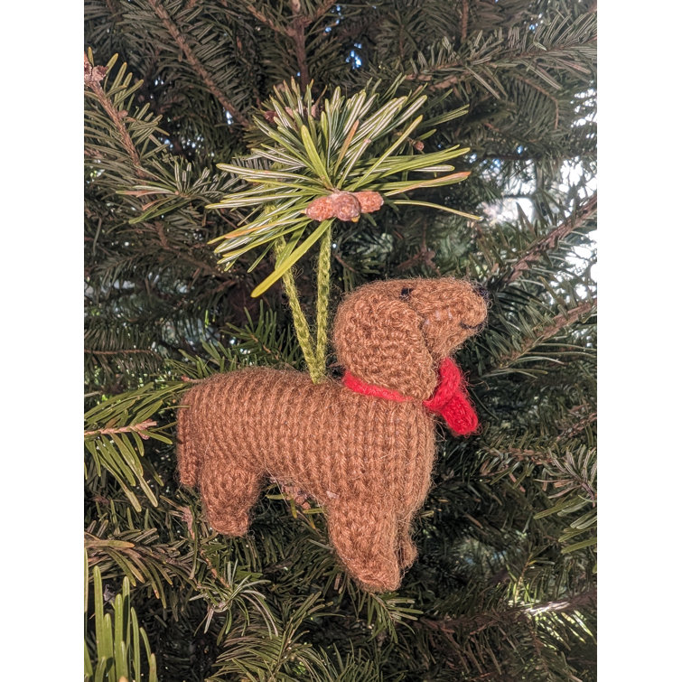Hand-Knit Brown Alpaca Wool Dachshund Ornament