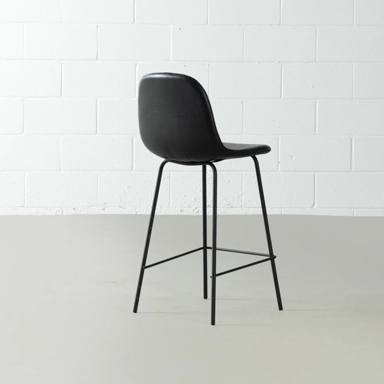 Midnight Black Vegan Leather Counter Stools with Metal Frame, Set of 2