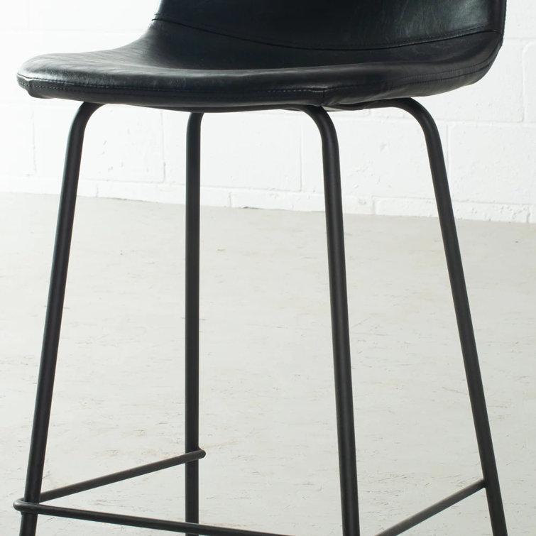 Midnight Black Vegan Leather Counter Stools with Metal Frame, Set of 2
