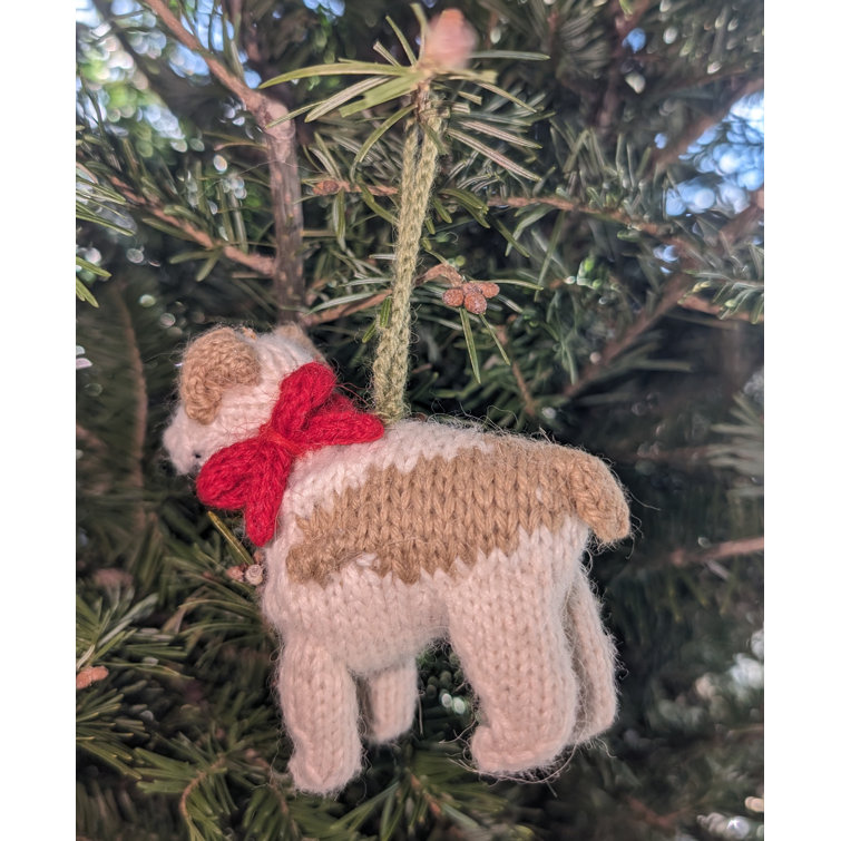 Hand-Knit Alpaca Wool Bulldog Christmas Ornament