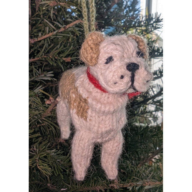 Hand-Knit Alpaca Wool Bulldog Christmas Ornament