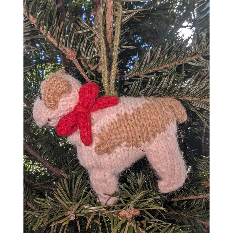Hand-Knit Alpaca Wool Bulldog Christmas Ornament