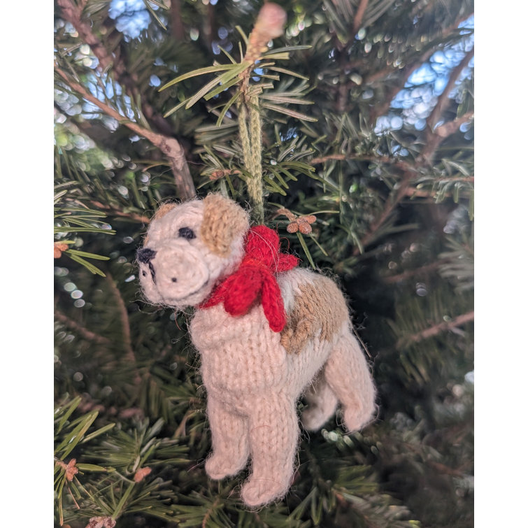 Hand-Knit Alpaca Wool Bulldog Christmas Ornament