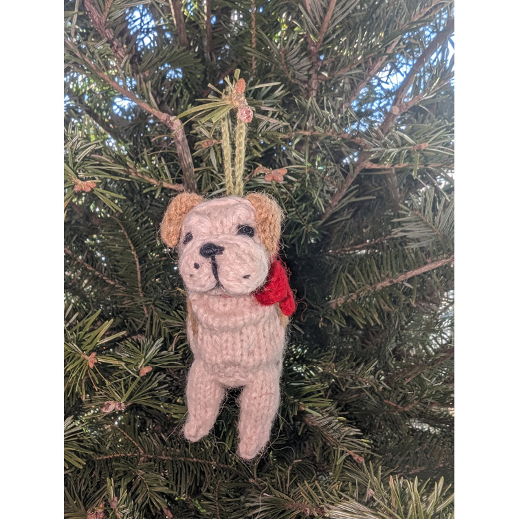 Hand-Knit Alpaca Wool Bulldog Christmas Ornament