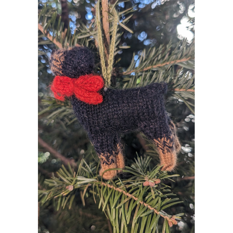 Hand-Knit Black and Brown Alpaca Wool Rottweiler Ornament