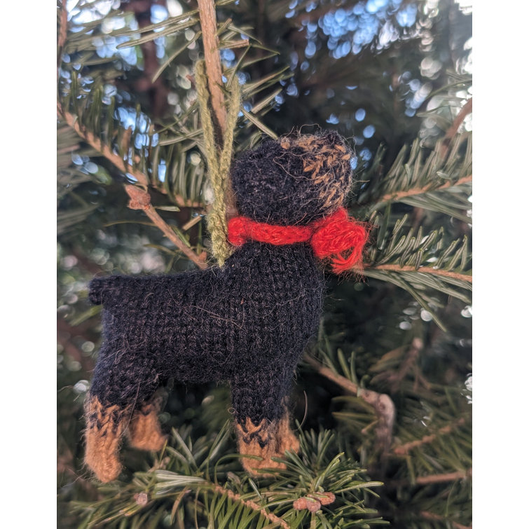 Hand-Knit Black and Brown Alpaca Wool Rottweiler Ornament