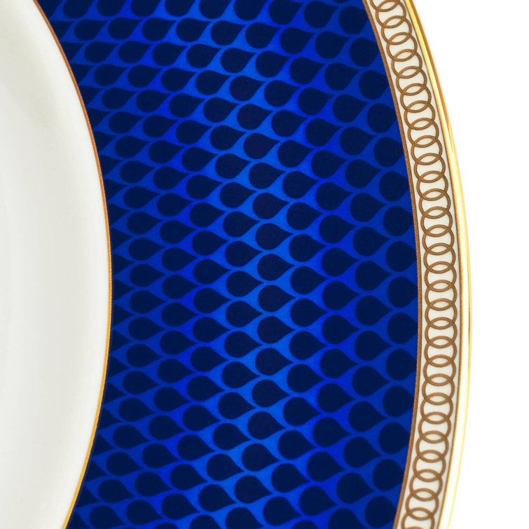 Hibiscus 10.75" White and Blue Porcelain Dinner Plate