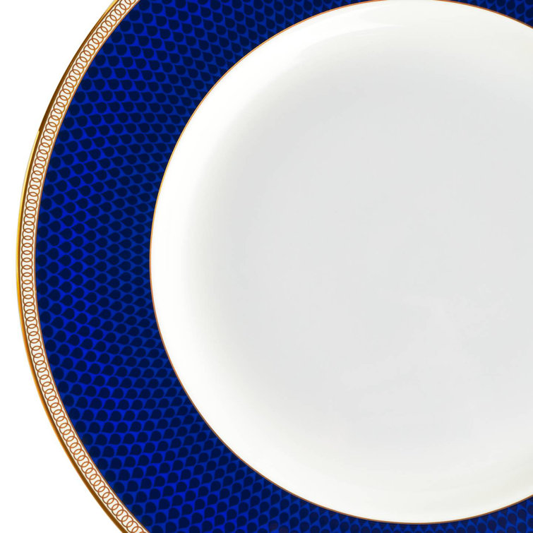 Hibiscus 10.75" White and Blue Porcelain Dinner Plate