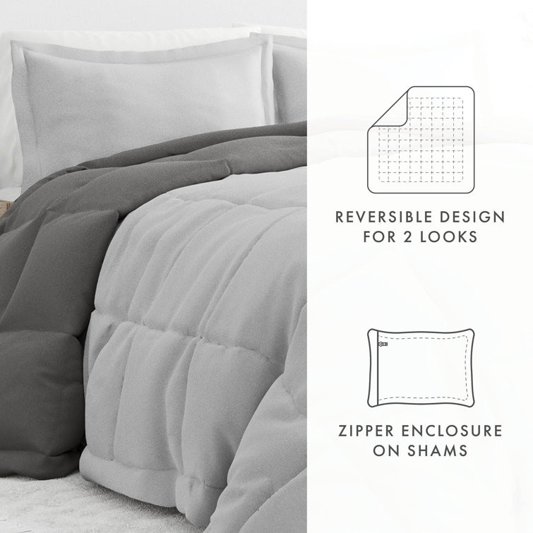 King Gray Reversible Down Alternative Microfiber Comforter Set