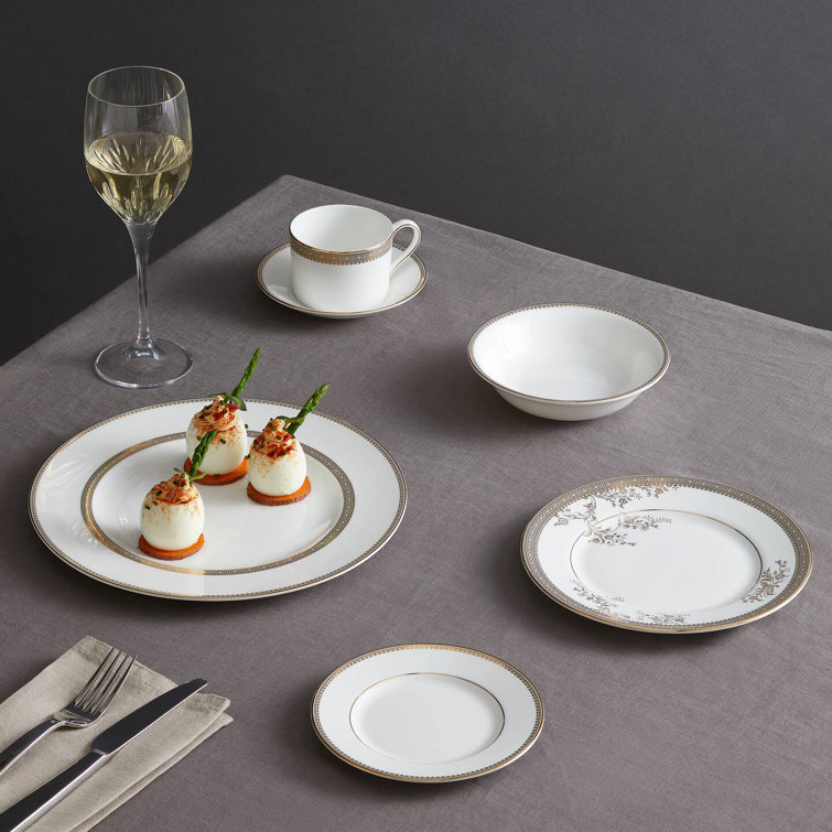 Gray Porcelain Floral Lace 12-Piece Dinnerware Set