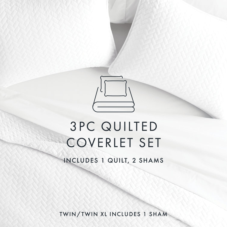 Herring Stitched Super Soft Twin Coverlet Set in White