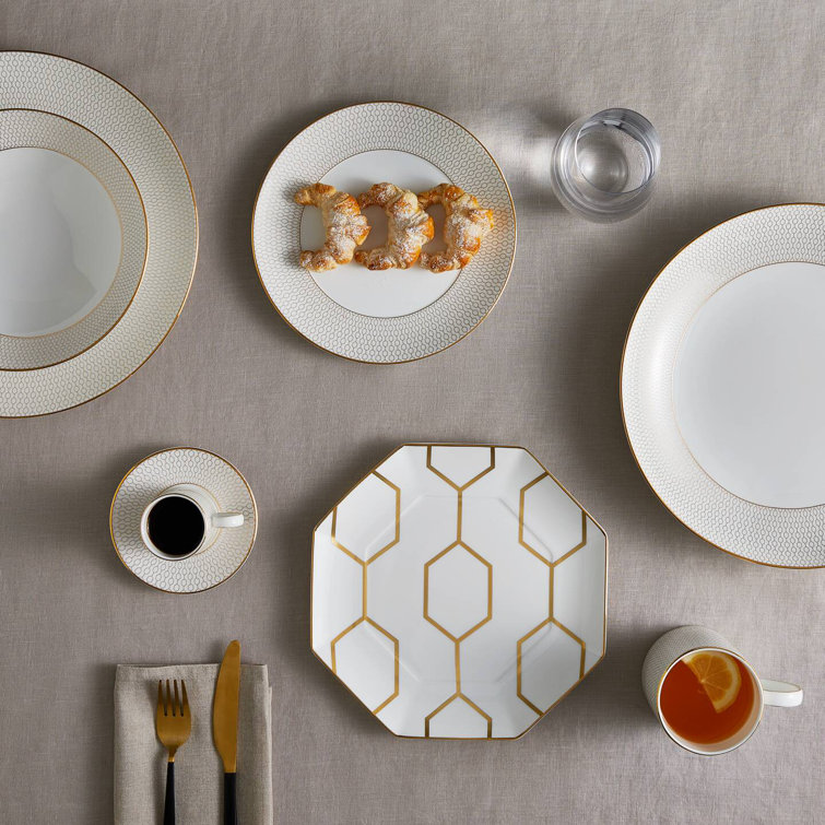 Gio Gold 12-Piece White Porcelain Dinnerware Set