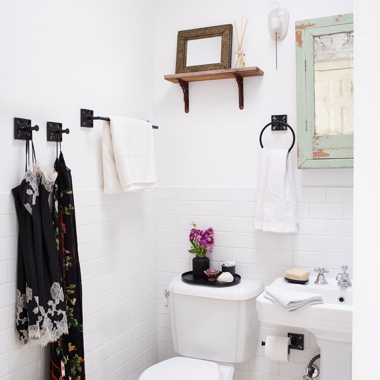 Matte Black 5-Piece Bathroom Hardware Set with Towel Rack