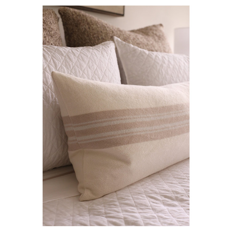 White Cotton Plaid Rectangular Lumbar Pillow