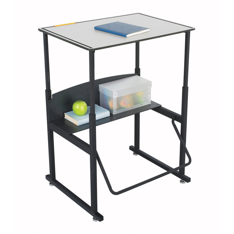 Adjustable Black Steel Standing Desk with Dry Erase Surface and Footrest Bar