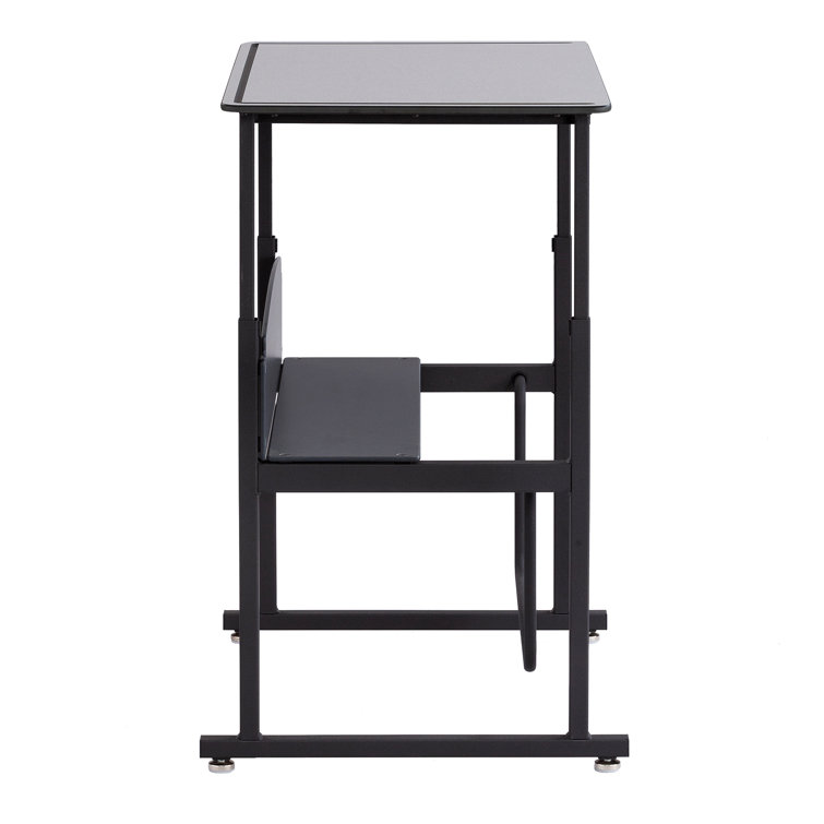 Adjustable Black Steel Standing Desk with Dry Erase Surface and Footrest Bar