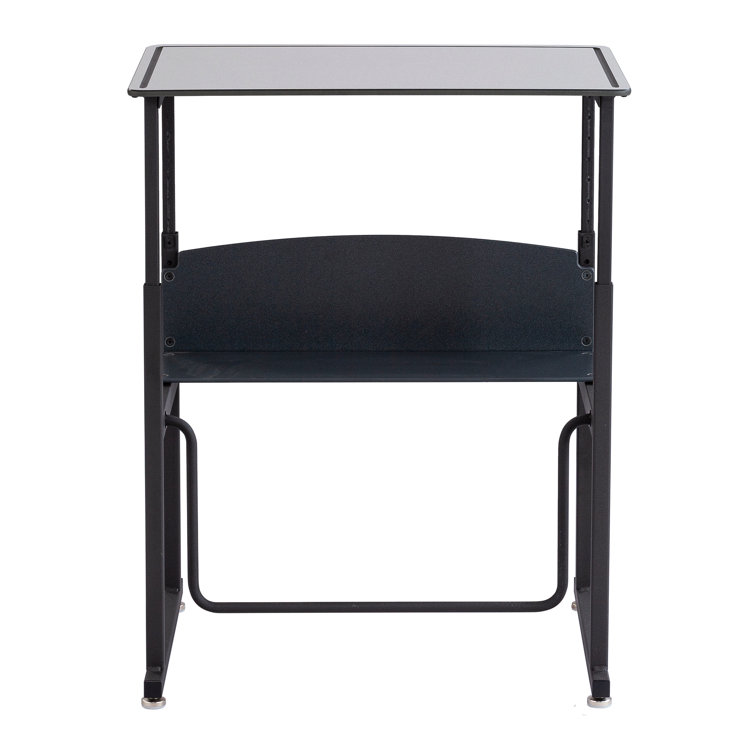 Adjustable Black Steel Standing Desk with Dry Erase Surface and Footrest Bar