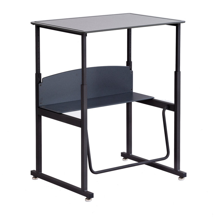 Adjustable Black Steel Standing Desk with Dry Erase Surface and Footrest Bar