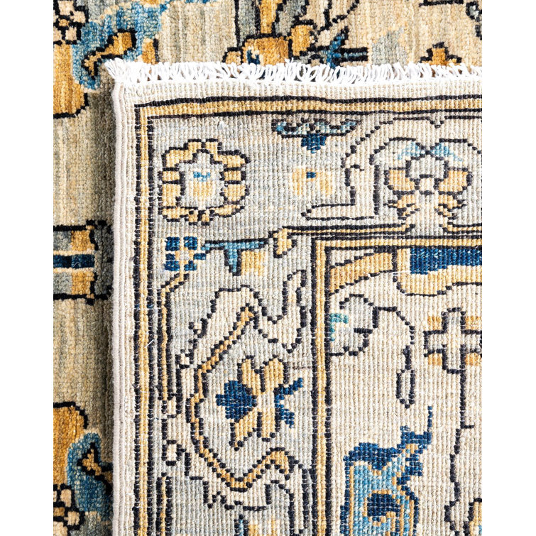 Handmade Geometric Wool Area Rug in Beige and Blue
