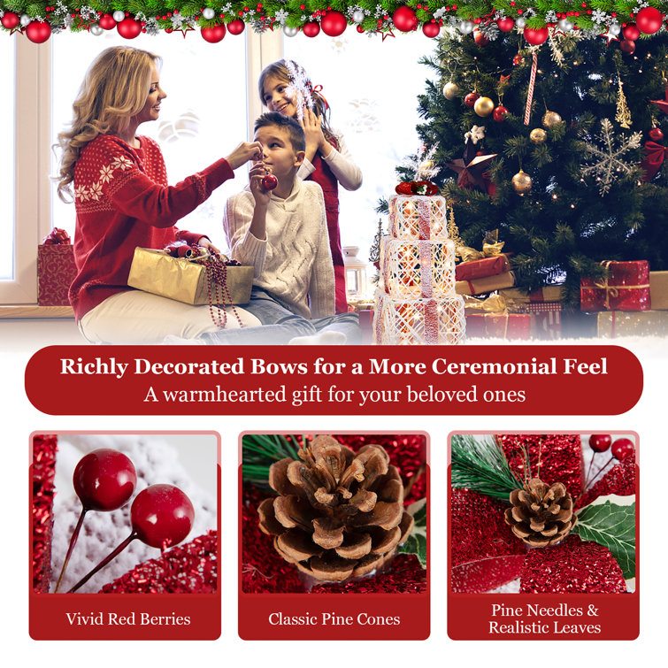 Warm White LED Lighted Christmas Gift Boxes Set with Red Bows