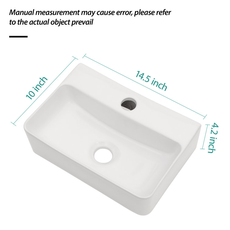 White Ceramic Rectangular Wall-Mount Bathroom Sink