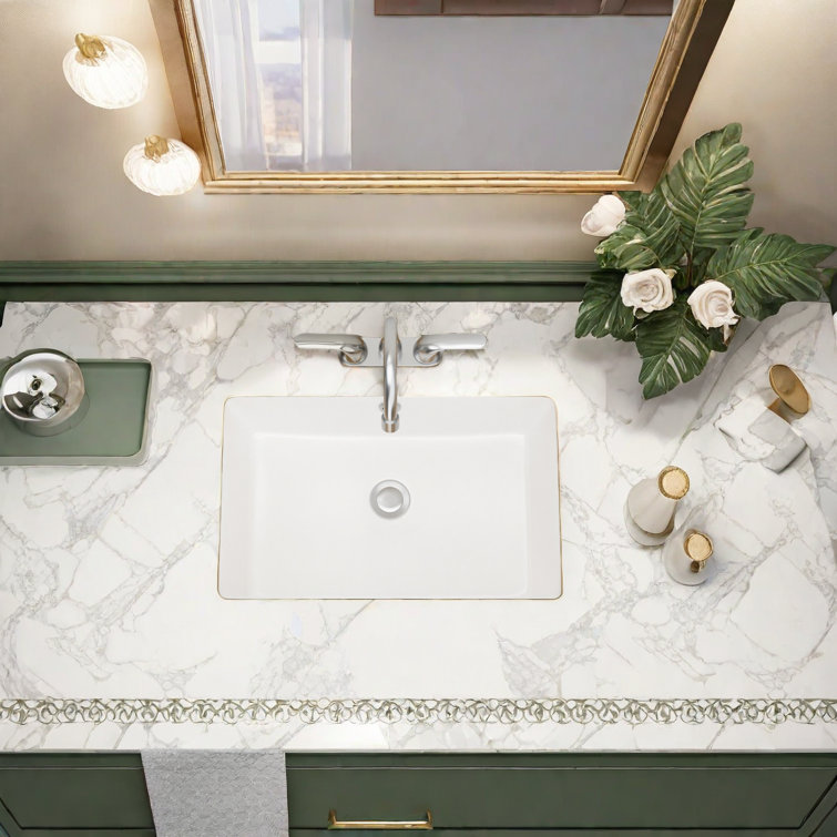 18'' Beige and White Ceramic Rectangular Undermount Bathroom Sink