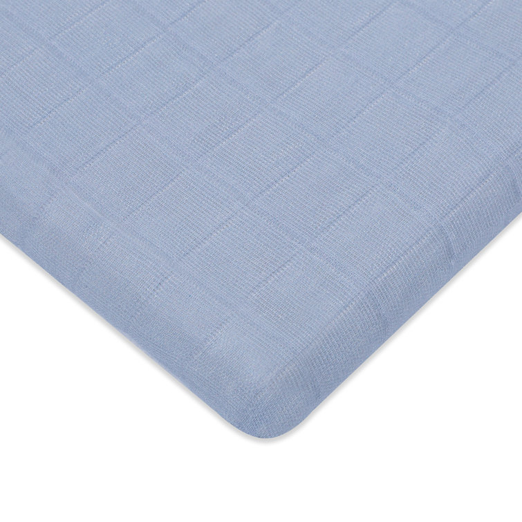 Dewdrop Blue Organic Cotton Muslin Bassinet Sheet
