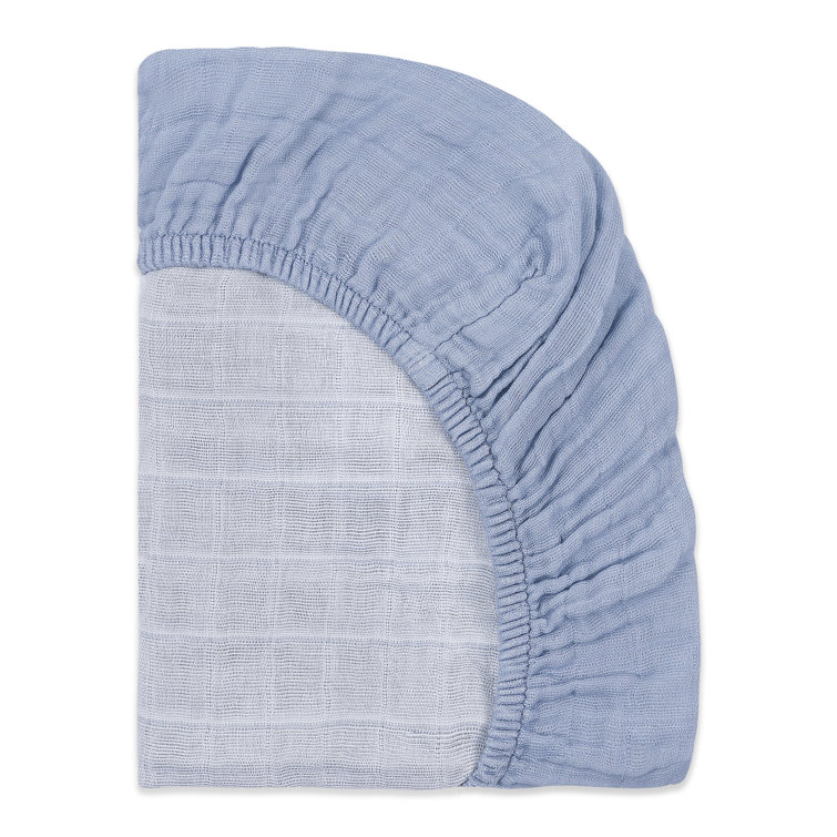 Dewdrop Blue Organic Cotton Muslin Bassinet Sheet