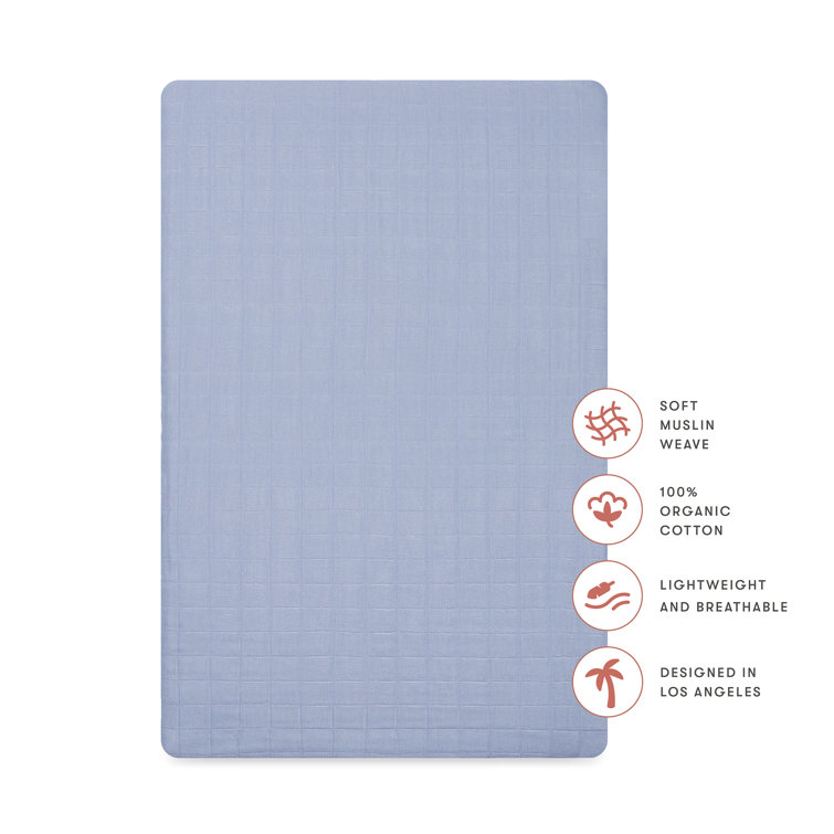 Dewdrop Blue Organic Cotton Muslin Bassinet Sheet