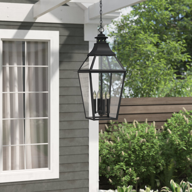 Jackson Matte Black and Gold 4-Light Outdoor Hanging Lantern