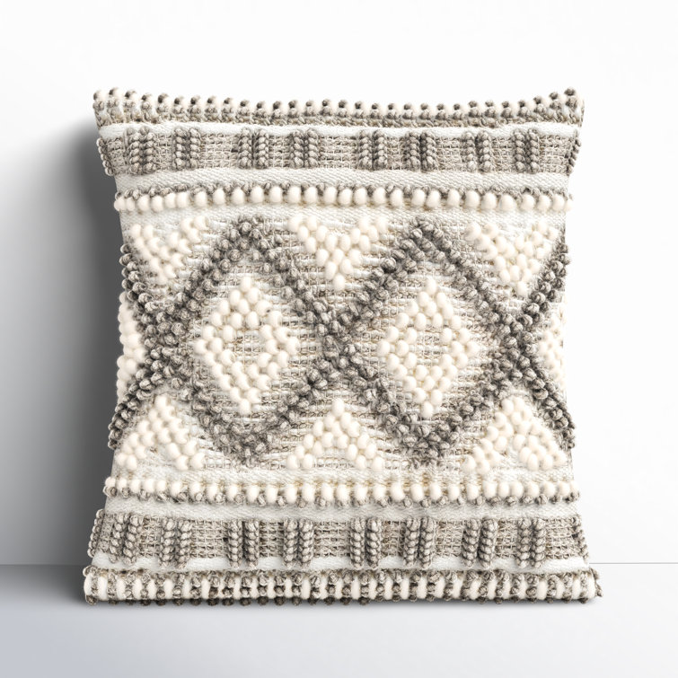 18" Square Beige and Gray Wool Cotton Pillow Cover