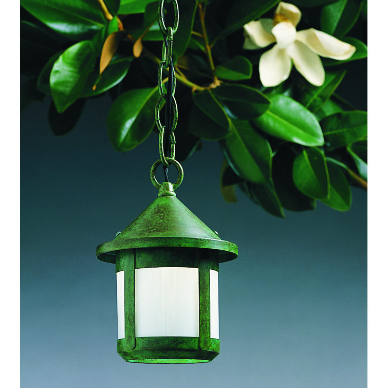 Verdigris Patina Glass Outdoor Hanging Lantern, 12.38" H x 7" W