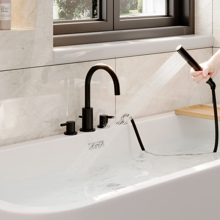 Matte Black Double Handle Deck-Mount Tub Faucet with Hand Shower