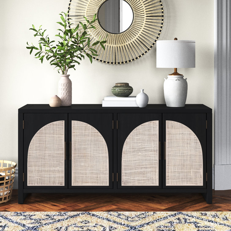 Aki 65'' Black Oak Sideboard with Cane Doors