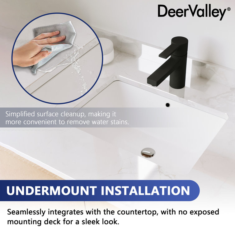 White Ceramic Rectangular Undermount Bathroom Sink with Overflow