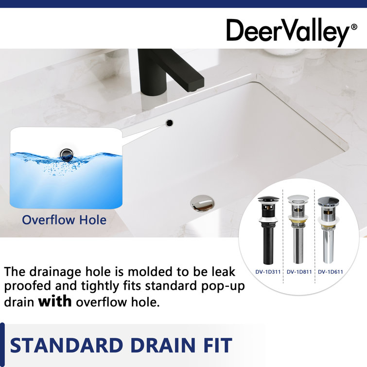 White Ceramic Rectangular Undermount Bathroom Sink with Overflow