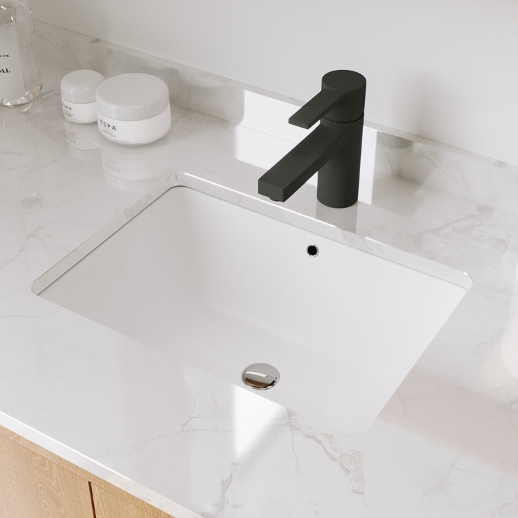 White Ceramic Rectangular Undermount Bathroom Sink with Overflow