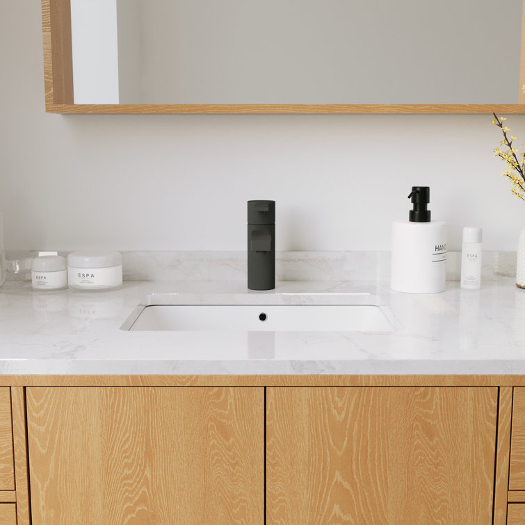 White Ceramic Rectangular Undermount Bathroom Sink with Overflow