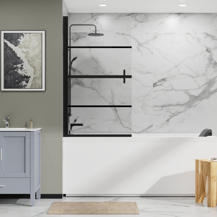 31.5'' W x 55'' H Black Tempered Glass Bathtub Shower Door