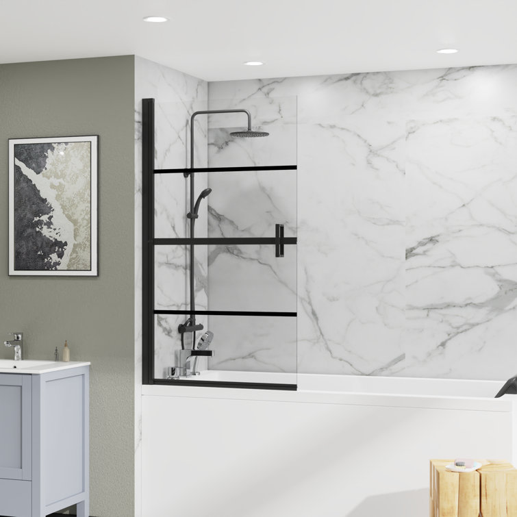 31.5'' W x 55'' H Black Tempered Glass Bathtub Shower Door