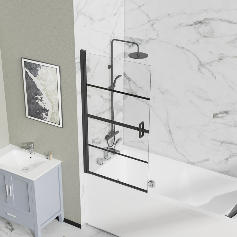 31.5'' W x 55'' H Black Tempered Glass Bathtub Shower Door
