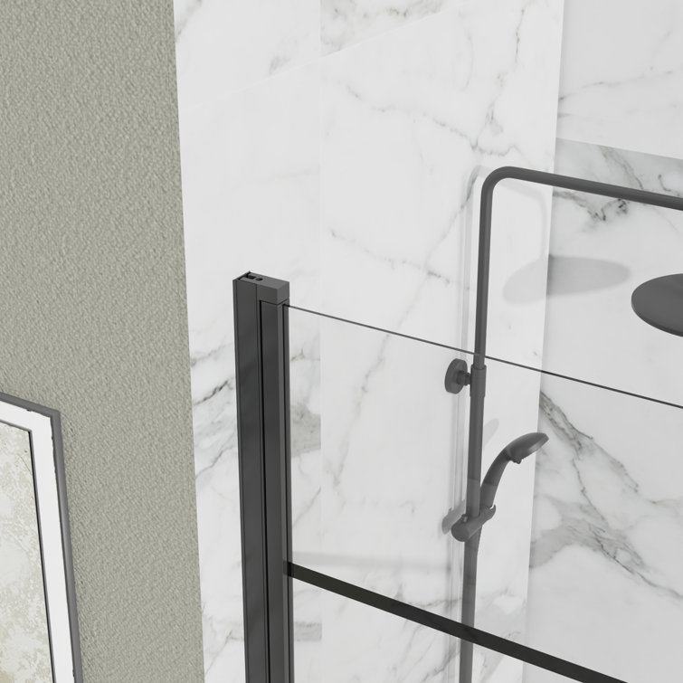 31.5'' W x 55'' H Black Tempered Glass Bathtub Shower Door
