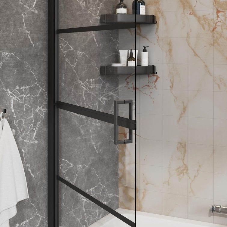 31.5'' W x 55'' H Black Tempered Glass Bathtub Shower Door