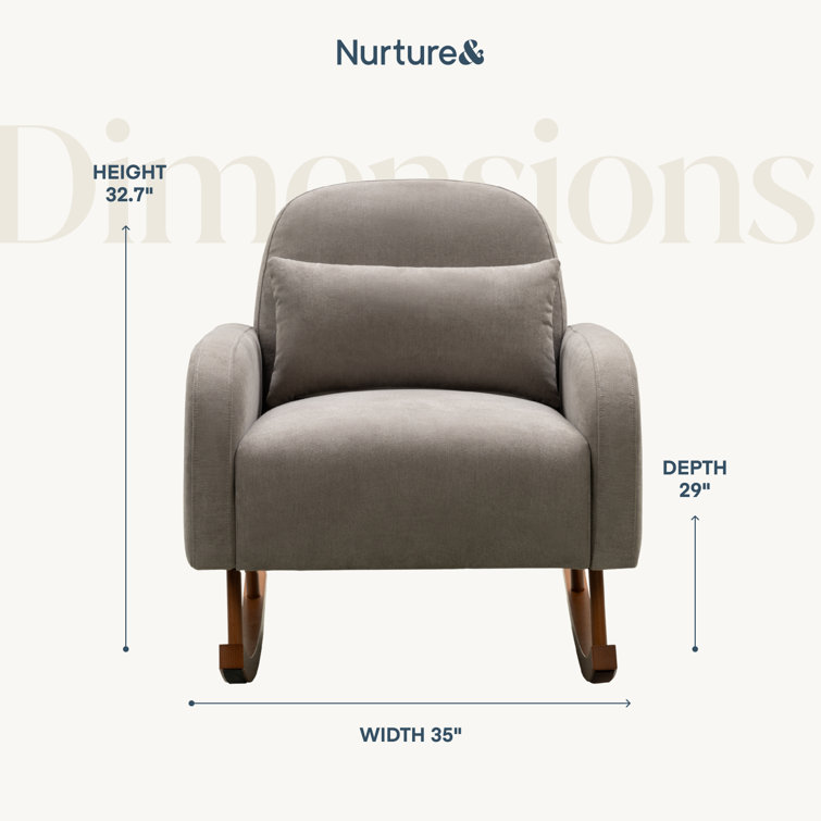 Gray Upholstered Modern Rocking Chair with Wooden Legs