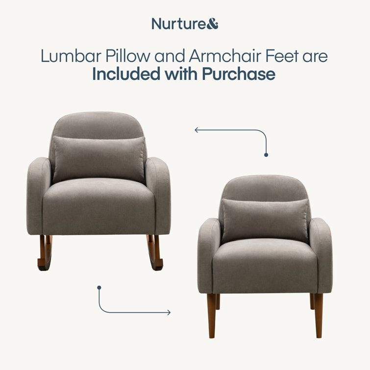 Gray Upholstered Modern Rocking Chair with Wooden Legs